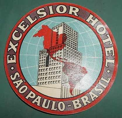 Antigua Etiqueta Valijas Hotel Excelsior Sao Paulo Brasil