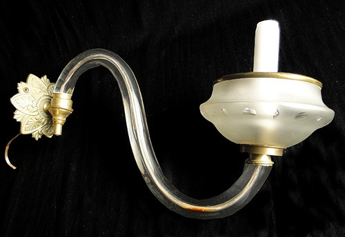 Antiguo Par De Apliques A Gas De Epoca Cristal Y Bronce