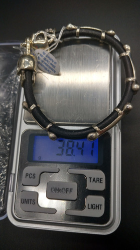 Pulsera Brazalete Calaveras Y Huesos Caucho Y Plata 925