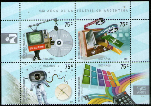 Argentina Serie X 4 Sellos Mint 50° Tv Argentina Año 2001