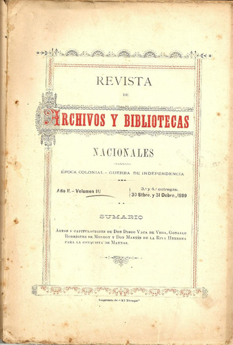 Revista Archivos Y Bibliotecas Nacionales Vol. 3  Peru 1899