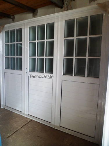 Porton Aluminio Blanco 1/2 Repartido 240x200 Vidrio Arenado