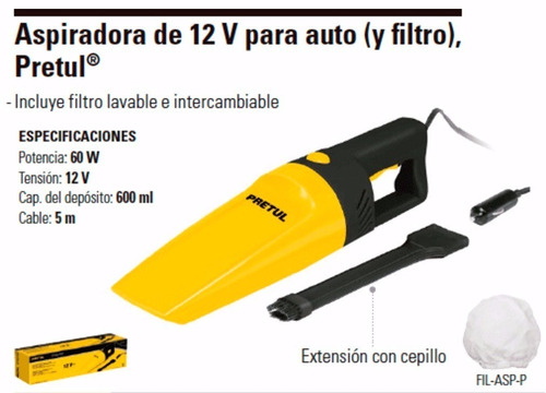 Aspiradora De 12v Para Auto (y Filtro) Pretul