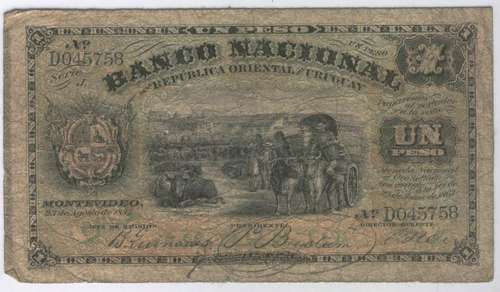 Billete De Uruguay De 1 Peso Del Año 1887