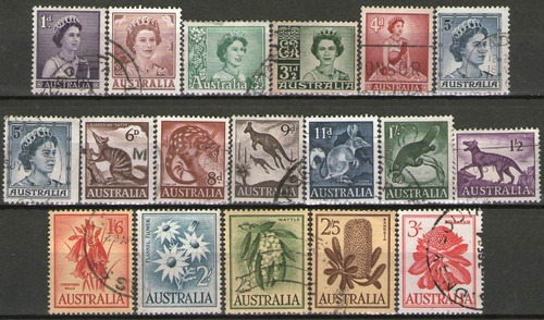 Australia Serie Completa X 18 Sellos Usados Fauna Flora 1959