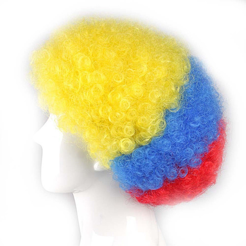 ¡ Peluca Afro Tricolor Colombia Partido Futbol Fiesta Loca !