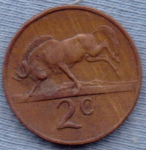 Imagen 1 de 2 de Sudafrica 2 Cents 1978 * Ñu Negro * Escudo *