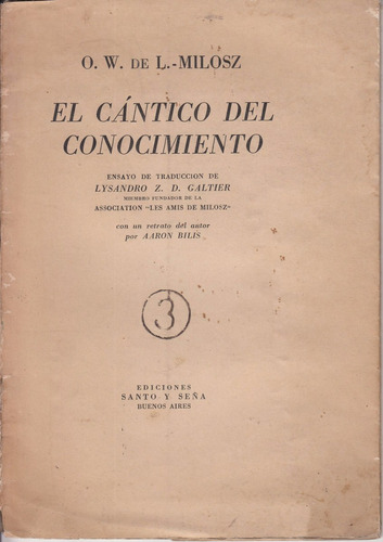 1951 Oscar Milosz Cantico Conocimiento Limitado Santo Y Seña
