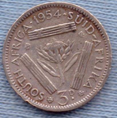 Imagen 1 de 2 de Sudafrica 3 Pence 1954 Plata * Colonia Inglesa * Rara *