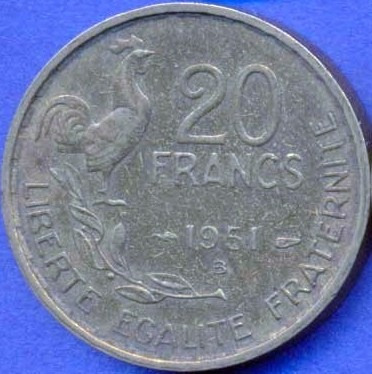 Francia 20 Francs 1951 B * Casi Sin Circular * Gallito *