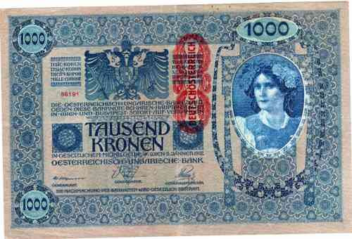 Billete De Austria De 1.000 Kronen  Año 1919 Tamaño Grande