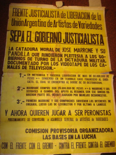 Antiguo Afiche Callejero  Frente Justicialista De Liberacion