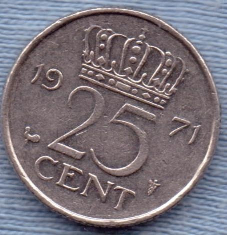 Imagen 1 de 2 de Holanda 25 Cents 1971 * Juliana I *