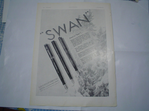 Swan Lapicera Estilografica Pluma Antigua Publicidad 1931