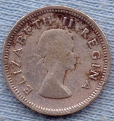 Imagen 2 de 2 de Sudafrica 3 Pence 1954 Plata * Colonia Inglesa * Rara *