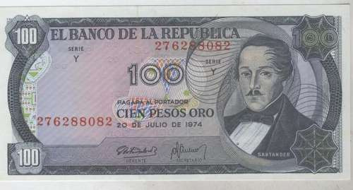 Billete De Colombia 100 Pesos Año 1974 Sin Circular
