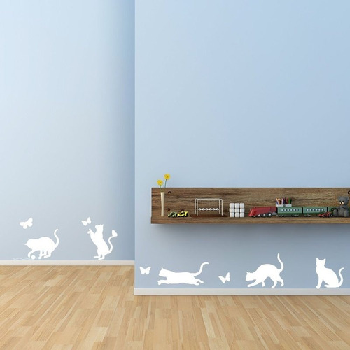 Imagem 2 de 5 de Adesivo De Parede Gatos Branco