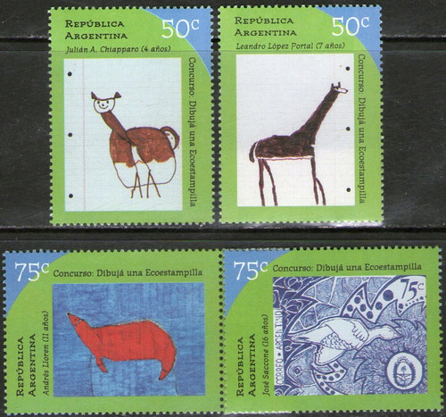 Argentina 4 Sellos Mint Dibujos De Ecoestampillas Año 1997 