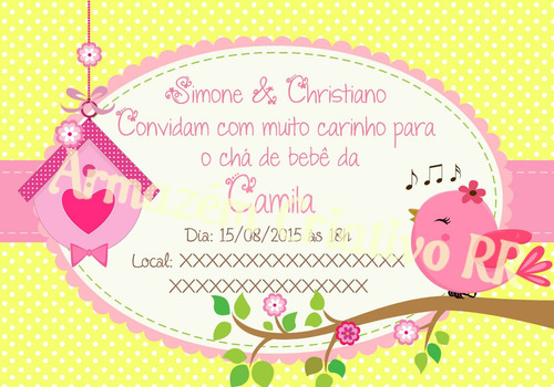 Imagem 2 de 6 de Arte Digital Personalizada Convite Passarinhos Chá De Bebê