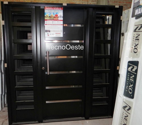 Portada Doble Nexo Exterior Negra Apliques Puerta Reforzada