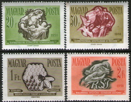 Hungría Serie X 4 Sellos Mint Ahorro Y Seguros Año 1958 