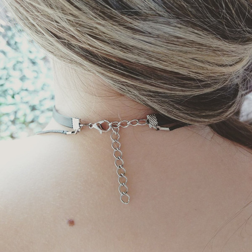 Choker Gargantilha Colar Couro Preto Duplo Cordão Ponta