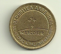 Moneda Argentina 50 Centavos Mercosur Año 1998 Sin Circular