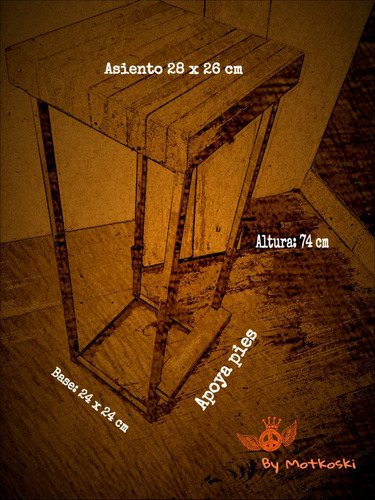 Imagen 4 de 4 de Taburete Alto - Estilo Vintage Industrial, Campo, Antiguo