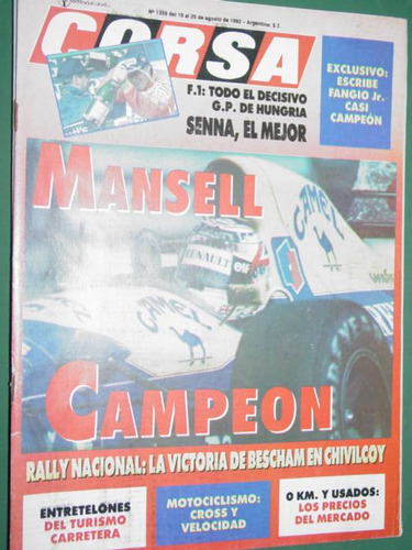 Revista Corsa 1359 Mansell Campeon Fangio Rally Bescham Senn