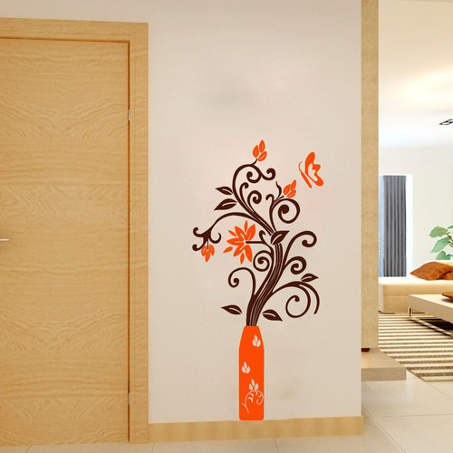 Vinilo Pared Florero Y Flores  Decoracion Wall Stickers