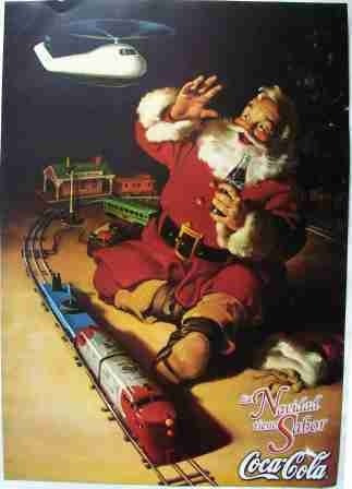 Cocacola, Afiche Navidad Papa Noel Con Tren 39 Cm X 49 Cm