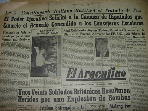 Diario El Argentino La Plata 1/8/47 Estudiantes Boca Peron