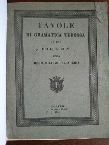 Imagen 1 de 3 de Tavole Gramatica Tedesca Militare Accademia Bartolomeis 1834
