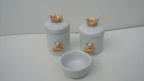 Kit Com 2 Porta Trecos E Molhadeira Porcelana Decorado