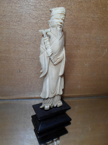 Antigua Talla Figura Oriental Ox Bone Material Noble Ivory