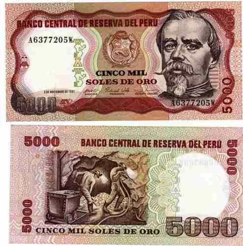 Billete De Peru 5.000 Soles De Oro Año 1985 Sin Circular