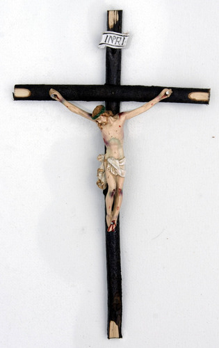 Cruz Catolica De Madera Y Ceramica Hecha A Mano 14 X 25cm