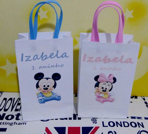 65 Sacolinhas Personalizadas Mickey Baby E Minnie Baby 15x10