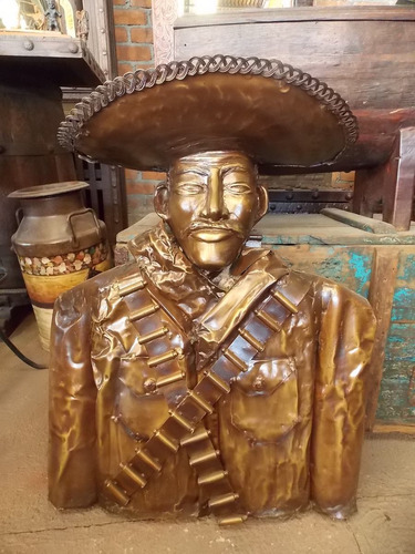 Escultura Pancho Villa Metal Terninado Bronce Estilo Antiguo
