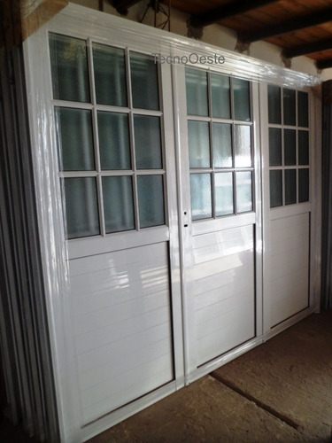 Porton Aluminio Blanco 1/2 Repartido 240x200 Vidrio Arenado
