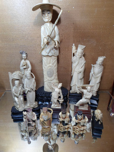 Antigua Talla Figura Oriental Ox Bone Material Noble Ivory