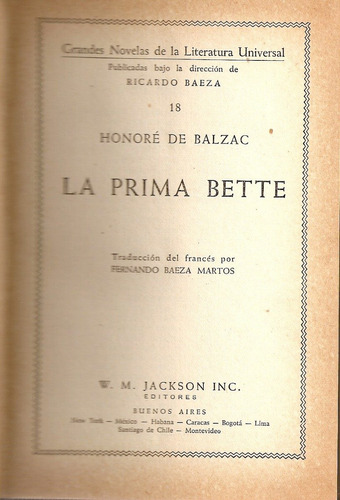 La Prima Bette - Honore De Balzac - Editorial Jackson