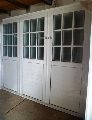 Porton Aluminio Blanco 1/2 Repartido 240x200 Vidrio Arenado
