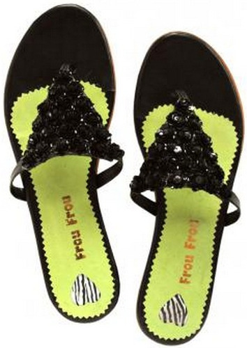 Sandalias Ojotas Cuero Negro Flores Cuero Verde Frou Frou