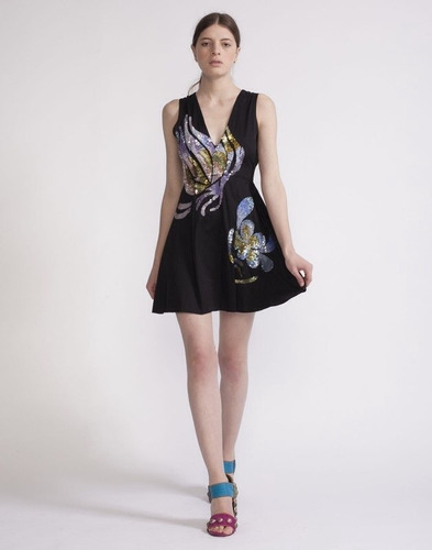 Vestido De Fiesta Importado Bordado Cynthia Rowley Original