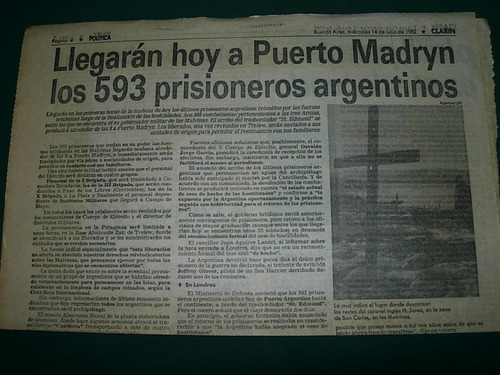 Guerra Islas Malvinas Clip Clarin 14/782 Llegan Prisioneros