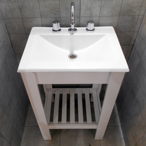 Mueble Baño Vanitory Maral Deck Blanco Laqueado Bacha 50 Cm