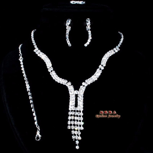 Conjunto Colar Brinco Anel Pulseira Strass Noiva 15 Anos