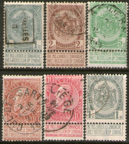 Bélgica 6 Antiguos Sellos Usados Con Bandeletas Años 1893-07
