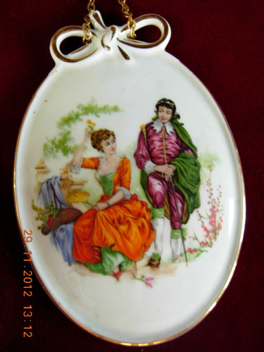 Cuadrito Medallon Placa De Porcelana Verbano Escena Galante